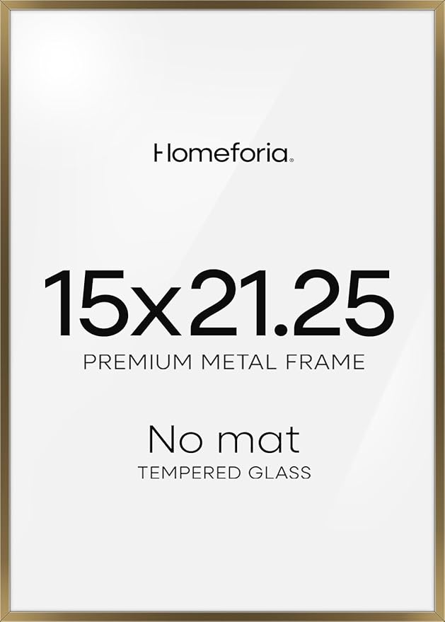 Homeforia 15x21.25 Bronze Puzzle Frame, High End Metal 15 x 21.25 Picture Frames without Mat, 21.25x15 Thin Brass Poster Frame for Wall, 15by21.25 Puzzle Art Frames, Tempered Glass, Wall Kit, Set of 1