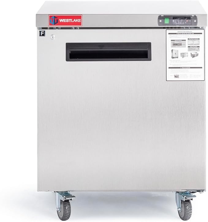 WESTLAKE 28" W Commercial Freezer Worktop Undercounter Freezer 6.4 Cu.ft Single Door Stainless Steel Counter Fan Cooling Freezer Food Prep Station for Restaurant, Bar