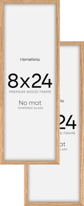 Homeforia 8x24 Panoramic Frame Wooden, High End Natural Oak 8 x 24 Picture Frame Light Wood without Mat, 24x8 Thin Poster Frame for Wall, 8by24 Display Photo Frames, Tempered Glass, Wall Kit, Set of 2