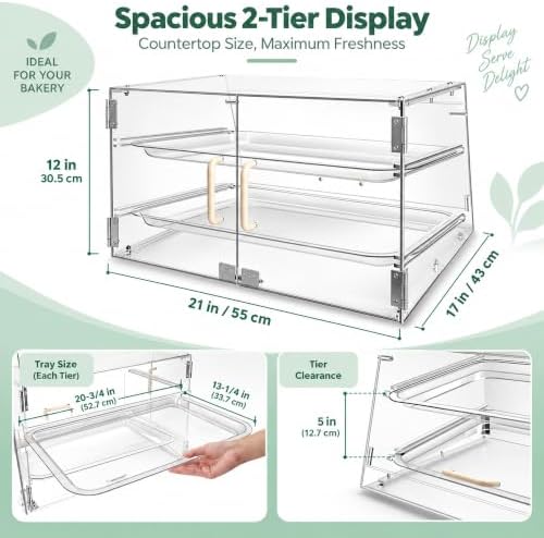 YBSVO 2-Tier Bakery Display Case with Front & Rear Doors - Image 2