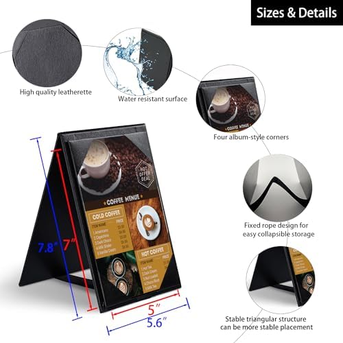 Leather Table Tent Leather Menu Holder Sign Display Black Menu Covers for Cafes Bars or Restaurant for 5×7 inch Menus (1 Pack/5×7 inch) - Image 6