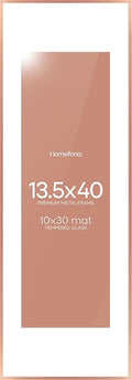 Homeforia 13.5x40 Rose Gold Picture Frame, High End Metal 13.5x40 Panoramic Poster Frames with Mat 10x30 Photo, 13.5 x 40 Frame Matted to 10 x 30 Art, 40x13.5 Frame, Tempered Glass, Wall Kit, Set of 1