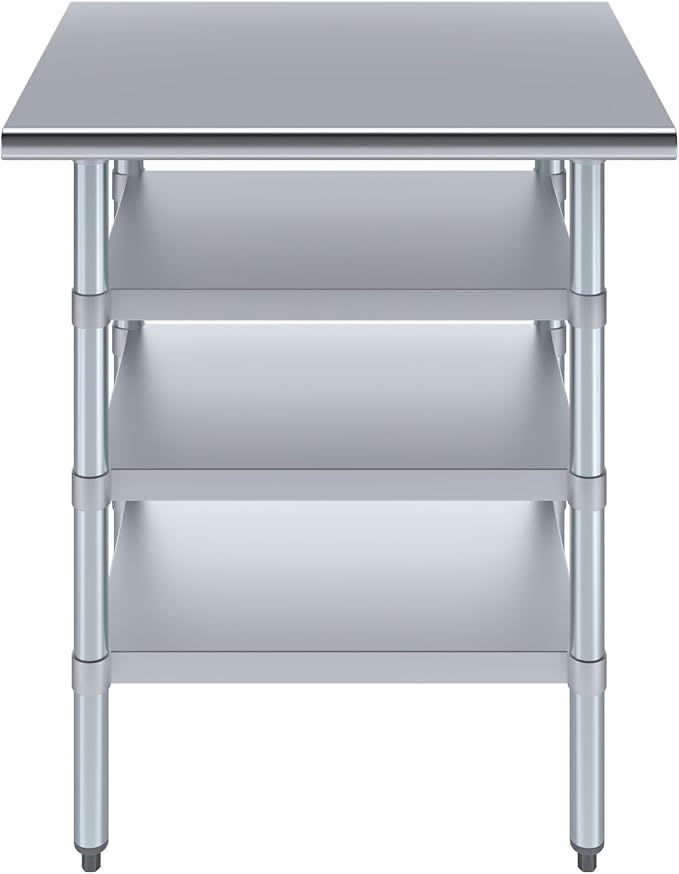 24 in. x 30 in. Stainless Steel Work Table with Three Bottom Shelves | NSF Kitchen Prep Table | Utitly Metal Table