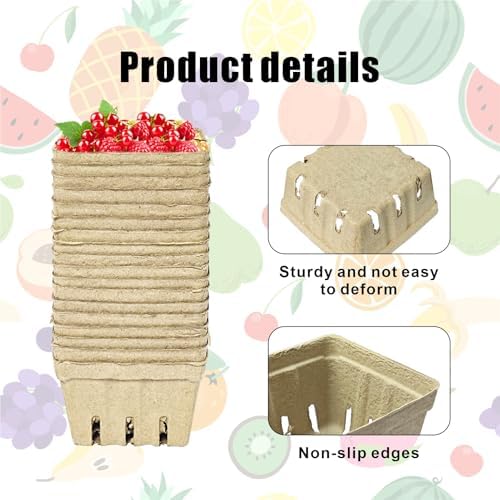 40 Pack Natural Pulp Fiber Berry Basket,Small Molded Produce Vented Basket - Image 3