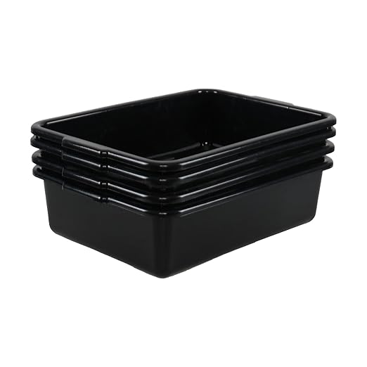 13 L Commercial Bus Tubs, Plastic Commercial Utility Bus Bin, 4 Packs, Black
