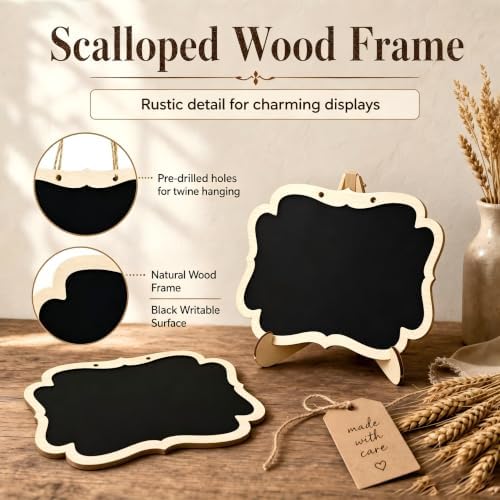 12 Pack Mini Chalkboard Signs with Stand, Wooden Hanging Blackboard Labels, Small Chalkboard Food Labels for Party Buffet, Wedding Table Numbers, Place Cards, Dessert Display, Message Board. - Image 4
