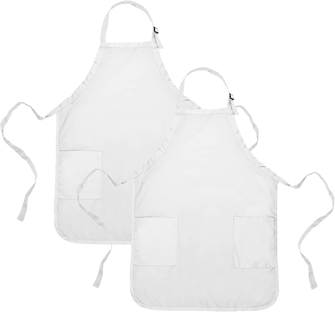 DALIX Apron Commercial Restaurant Home Bib Spun Poly Cotton Kitchen Aprons (2 Pockets) in White 2 Pack