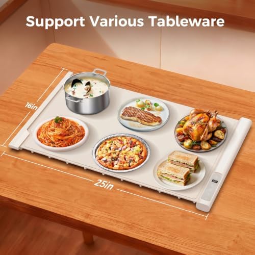Single Panel Food Warming Mat - Extendable Design, 25"x16", Beige - Image 5