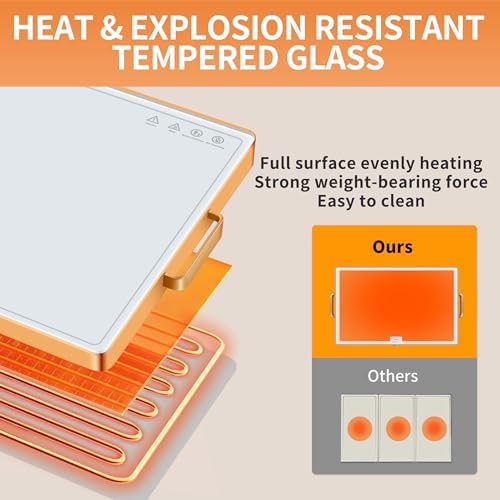 Warming Mat for Food,XL 24"x16",Tempered Glass Electric Warming Tray, White - Image 7