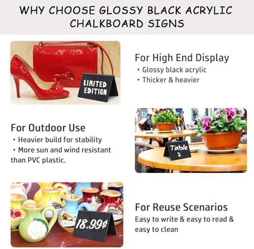 PigPotParty Acrylic Mini Chalkboard Signs, 12 Pcs 4"x3" Small Food Labels - Image 3