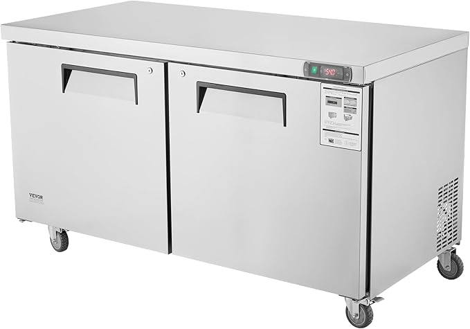 VEVOR 60" Commercial Refrigerator Sandwich & Salad Prep Table, 16.4 Cu. Ft Stainless Steel Refrigerated Food Prep Station with 2 Doors, Frost Free Refrigerator with Lock for Restaurant, Bar, Store