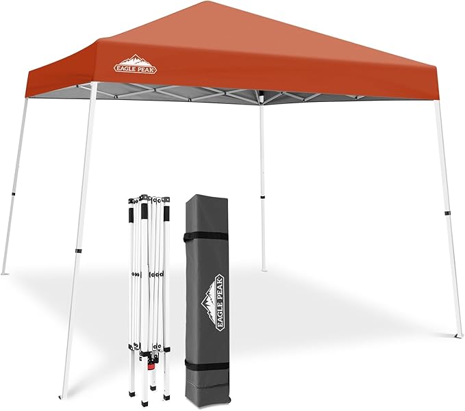 EAGLE PEAK 10x10 Slant Leg Pop-up Canopy Tent Easy One Person Setup Instant Outdoor Beach Canopy Folding Portable Sports Shelter 10x10 Base 8x8 Top (Brick Red)