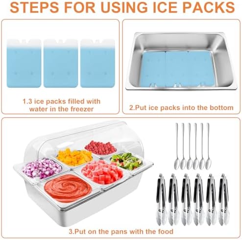Countertop Food Serving Display Container with Clear Roll Top Cover, Catering Supplies Buffet Display, Perfect Salad Bar Buffet Station for Home and Catering Supplies, Cold Food Buffet Server(6 Pan) - Image 2