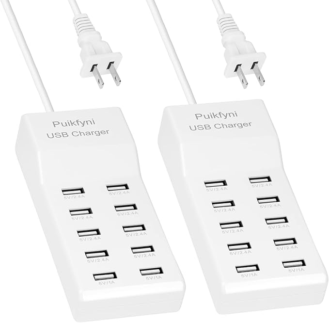 2 Pack 10-Ports USB Charger Station, Power Strips with Surge Protection，Smart USB Charger for Multiple Devices,Smart Watches ，Phones， Tablets for Home,Office,Travel(USB-A Port)