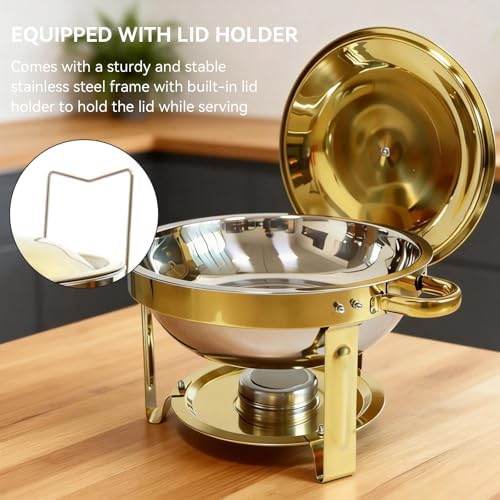Chafing Dishes for Buffet, 4 Pack 6QT Gold Chafers & Food Warmers with lid - Image 5