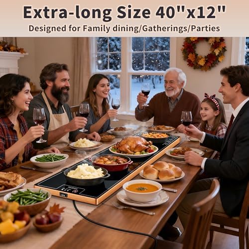 Warming Mat for Food,Extra Long 40"x12",Tempered Glass Warming Tray, Black - Image 2