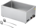 VEVOR Commercial Food Warmer, 1200W Electric Stainless Steel Steam Food Warmer, Fast Heating Countertop Buffet Bain Marie with Soup & Perforated Ladles, for Catering, Restaurants, Parties, Buffets
