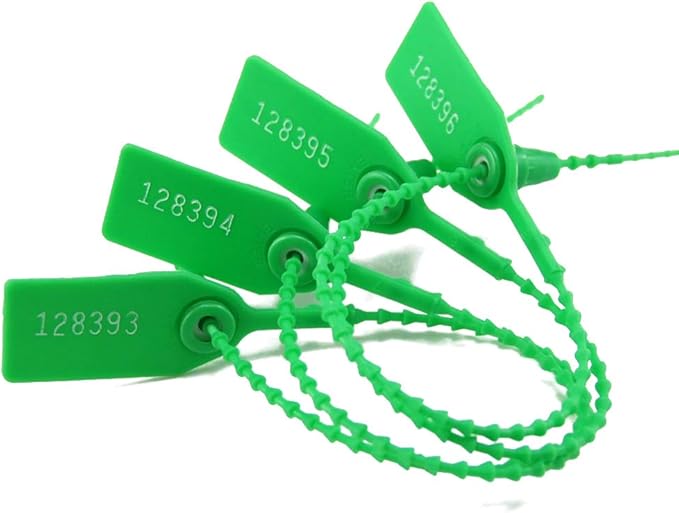 1000 Numbered Plastic Security Seals Pull Tight Tamper Evident Tags Disposable Self-Locking Zip Ties Pull Tite Tags for Fire Extinguisher 250mm (Green)