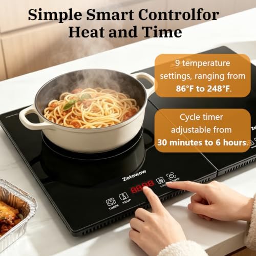 4-in-1 Electric Warming Tray with Independent Zone Control, 47.2"x15.7" Extra Large 4MM Tempered Glass Food Warmer, 9 Temp Settings 86-248°F & Timer, Modular Hot Plate for Buffet, Catering & Parties - Image 5