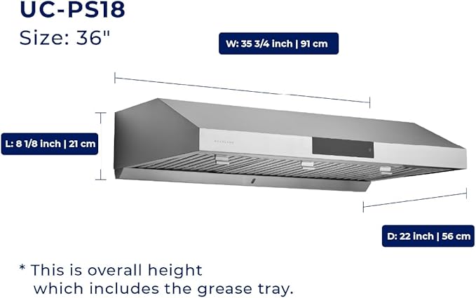 Hauslane Range Hood 36 Inch - Under Cabinet Range Hood, Matte White Hood, Vent Hood 36 Inches, Stove Vent Hood for Kitchen, Kitchen Vent Hoods 36 Inch with LED - Chef Series PS18