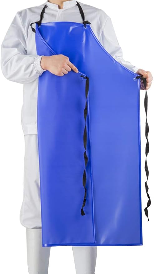 Chemical Resistant Vinyl Apron - Blue Plus Size Unisex PVC Aprons for Dishwashing,Dog Grooming,Gardening,Fish Cleaning,Lab Work