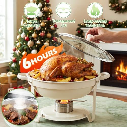 ALSO GO 4Pack 6QT White Chafing Dishes for Buffet with Glass Lid - Image 3