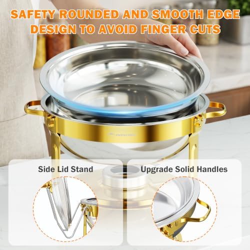 Chafing Dishes for Buffet, 6QT 2 Pack Round with Glass Lid, Gold - Image 5