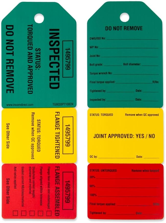 INCOM Manufacturing Numbered 3-Stage Flange Management Tags, Heavy Duty All-Weather DuraPly™, 2.75 inch x 7.9 inch, 100 Pack, TG8033PT100CN