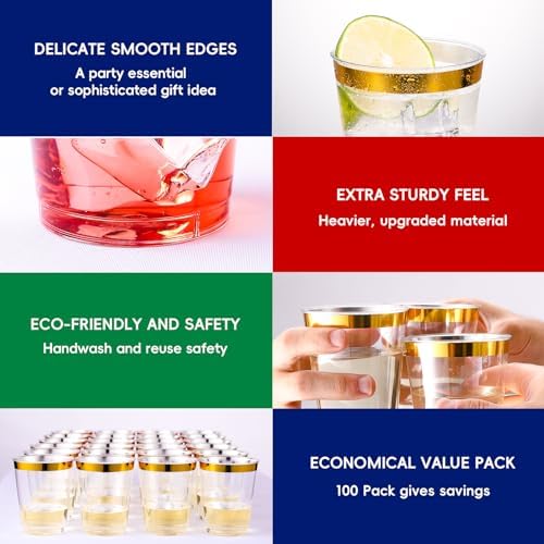 JOLLY CHEF 100 Pack Gold Plastic Cups, 10oz Clear Disposable Cups for Party - Image 4