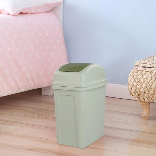 Asking 1.8 Gallon Small Trash Can with Swing-top Lid, Plastic Garbage Bin, Green