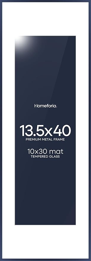 Homeforia 13.5x40 Picture Frame Navy Blue, High End Metal 13.5x40 Panoramic Poster Frames with Mat 10x30 Photo, 13.5 x 40 Frame Matted to 10 x 30 Art, 40x13.5 Frame, Tempered Glass, Wall Kit, Set of 1