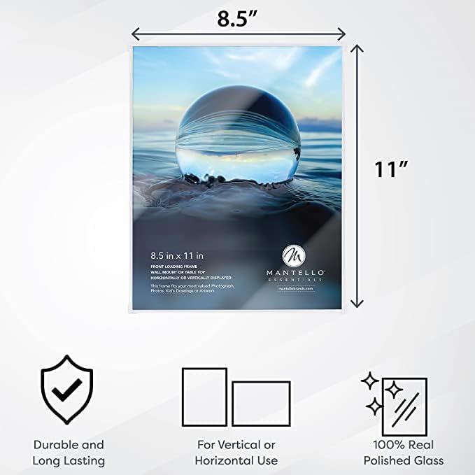 MANTELLO ESSENTIALS Front Loading Picture Frame Set - 6-Pack | 4x6, 5x7, 8x10, 8.5x11 (Clear, 8.5x11-6 Pack)