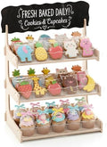 HOTCAN Cookie Display Stand for Bakers & Vendors with Acrylic Front | Wooden Dessert Stand with Chalkboard Sign for Market Booths, Craft Fairs & Events | 3 Tiered Cookie Display for Cupcakes, Muffins & Pastries (Natural) by HOTCAN
