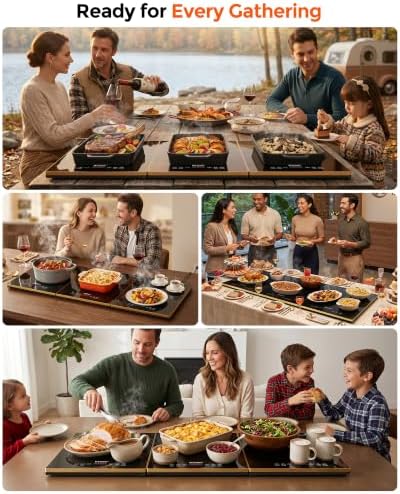 Electric Warming Trays For Buffets Party,3-in-1 Modular Food Warmers For Parties Buffet with Independent Temp Control,36'' x 16" Black & Gold Glass Warming Mat For Food Gatherings,Catering - Image 5