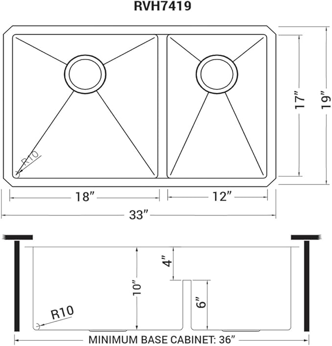 Ruvati 33-inch Low-Divide Undermount Tight Radius 60/40 Double Bowl 16 Gauge Stainless Steel Kitchen Sink - RVH7419