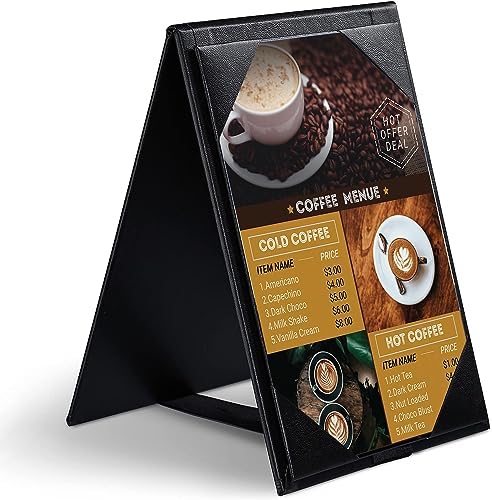 Leather Table Tent Leather Menu Holder Sign Display Black Menu Covers for Cafes Bars or Restaurant for 5×7 inch Menus (1 Pack/5×7 inch) by Home