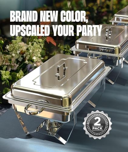 Chafing Dishes for Buffet 2 Pack, 9QT [No Fingers Cut] Roll Edge Designed Chafing Dish Buffet Set [Mirror-Like Polished Finish] Food Warmers for Parties, Birthday, Holiday Parties, Church Events, etc - Image 5