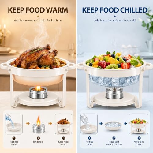 6QT White Chafing Dishes for Buffet, 4-Pack Round Chafers Sets - Image 4