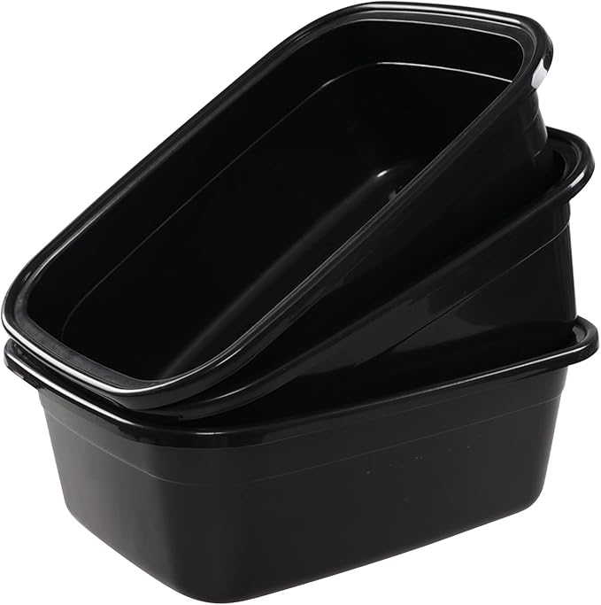 3-Pack 18 Quarts Rectangular Dish Basin, Plastic Dish Washing Pan, Black