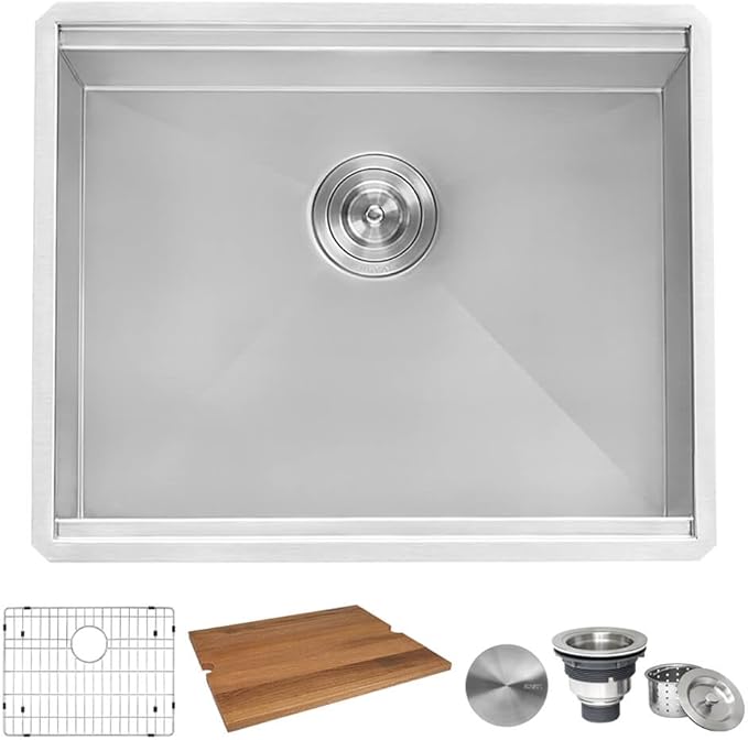 Ruvati 21-inch Workstation Bar Prep Undermount 16 Gauge Ledge Kitchen Sink Stainless Steel Single Bowl - RVH8307