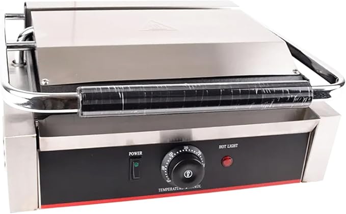 Commercial Panini Contact Grill Large Sandwich Press Panini Maker Machine Electric With Ribbed Top And Bottom Plate (Ribbed Top&Smooth Bottom)