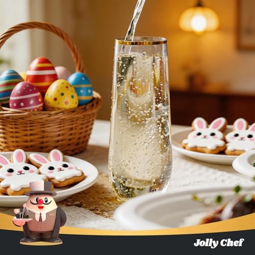 JOLLY CHEF 24 Pack 9 oz Stemless Plastic Champagne Flutes Gold Rim Glasses - Image 3