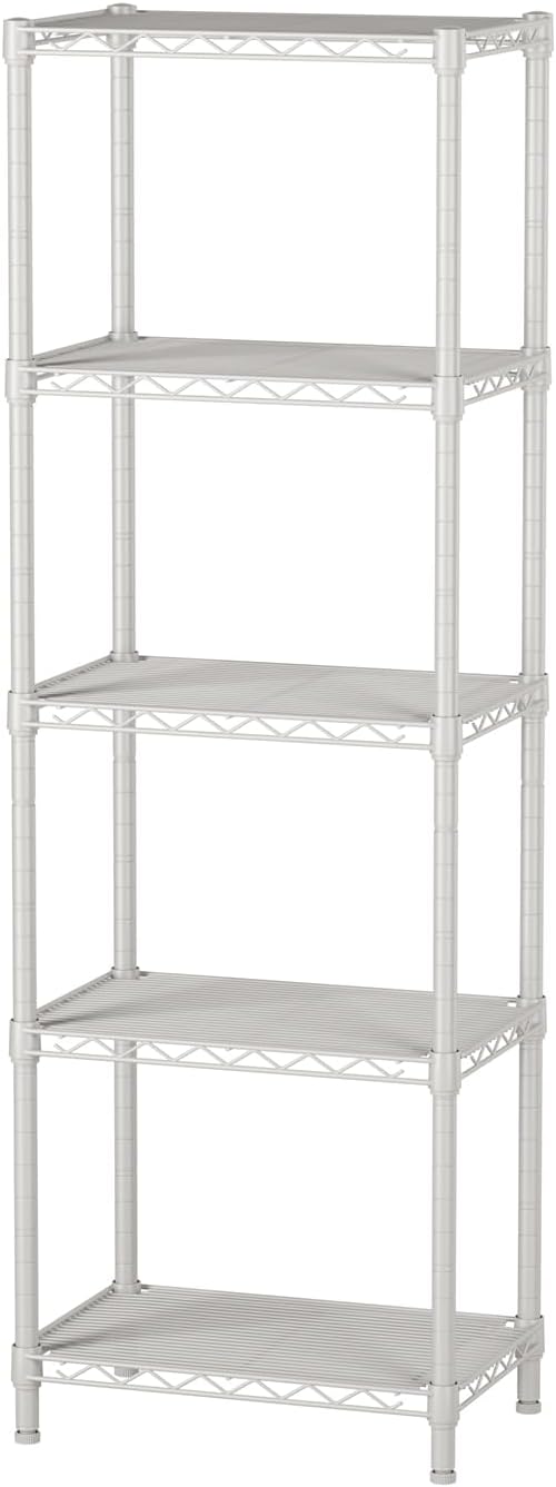 Small 5 tire Shelves Storage Wire Shelving Unit Metal Shelf Adjustable Organizers Storage Shelving for Bathroom Laundry Room Kitchen Pantry10”D x 16”W x 55”H White