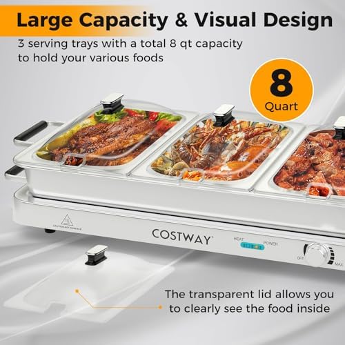 COSTWAY Buffet Servers and Warmers, 2 in 1 Electric Warming Tray - Image 5