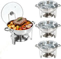 4-Pack 6QT Chafing Dishes for Buffet, 304 Stainless Steel Chafing Dish Buffet Set with Glass Lids & Lid Holders – Food Warmers for Parties, Weddings, Birthdays & Catering,Silver by Charcofire