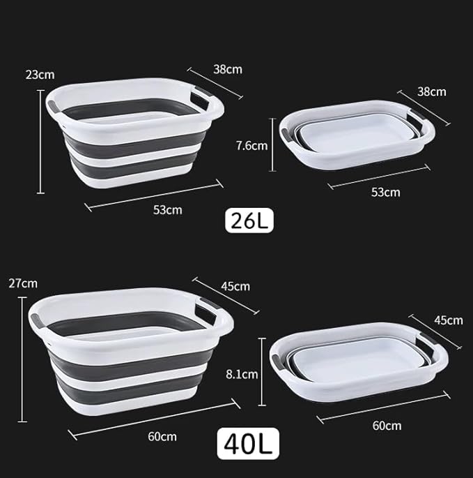 26L/40L Large Collapsible Mop Bucket with Handle for Cleaning, Silicone Portable Pet Bathtub for Puppy Small Dogs Cats, Foldable Laundry Basket Hamper Clothes Storage Bin Space Saving Design (26L)