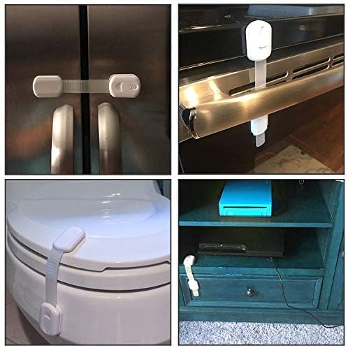 8 Pack Vkania Baby Proofing Cabinet Strap Locks - Child Safety Drawer Cupboard Oven Refrigerator Adhesive Locks - Adjustable Toilets Seat Fridge Latches - Kids Proof Kit - No Drilling