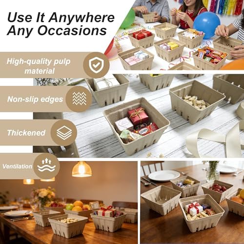 30 Pack Natural Pulp Fiber Berry Basket,Small Molded Produce Vented Basket - Image 6