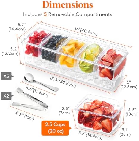 Lifewit Chilled Condiment Container with Stainless Steel Spoons & Tongs - Image 2