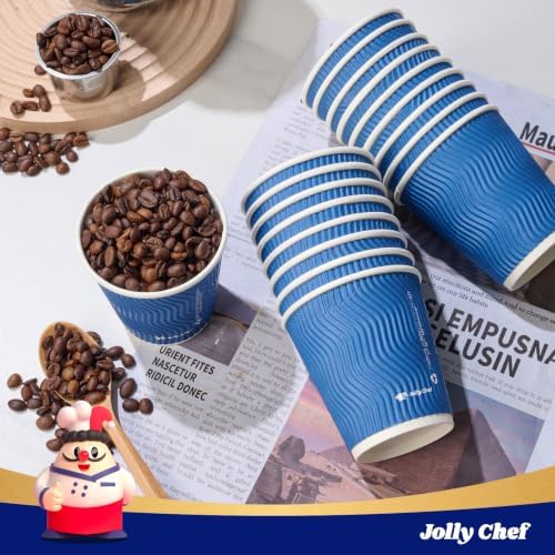 JOLLY CHEF Paper Coffee Cups 12 oz 120 Pack Insulated Paper Cups Blue - Image 5